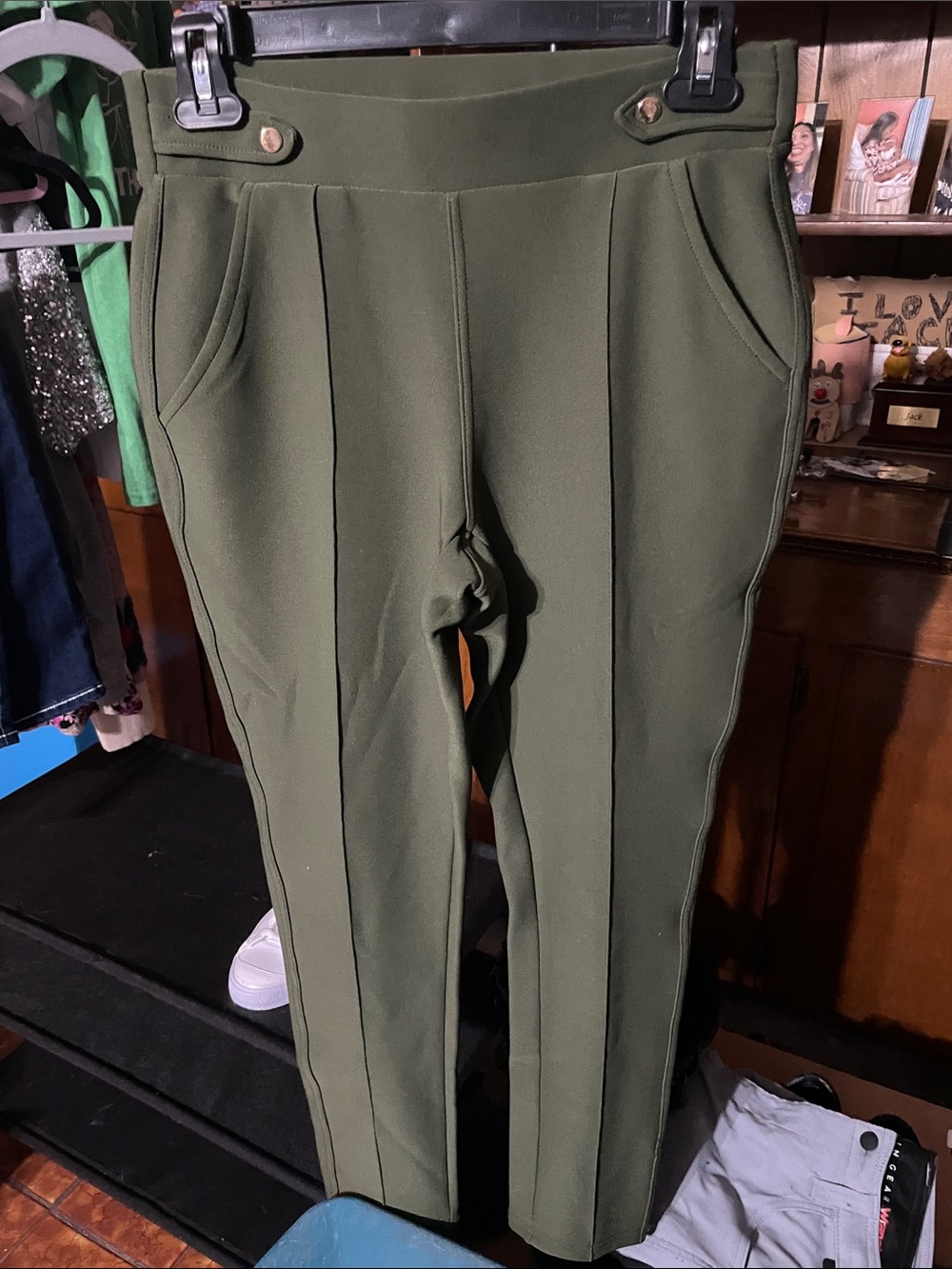 Olive Green Straight-Leg Women's Pants